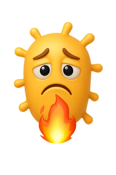 EMOJI STILE IPHONE 3D DI BATTERI INTESTINALI 3D CON ESPRESSIONE TRISTE  IN VOLTO MENTRE SOTTO DI LORO BRUCIA UNA FIAMMA, FAGLI ANCHE LA PARTE BIANCA DEGLI OCCHI, NON SOLO LA PUPILLA sticker