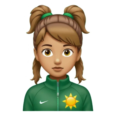 ​"A high-resolution mosaic of a girl with determined eyes and a high brown ponytail, meticulously crafted from thousands of tiny emojis."
​"The art captures her forest-green tracksuit and a sun-drenched, blurred background using creative emoji shading." sticker