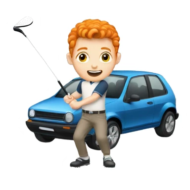 Ginger boy hitting a car with a golf club  sticker