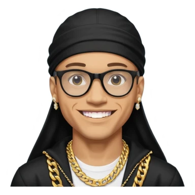 lightskin man with a black durag,a cuban link chain,glasses, and smiling flexing diamond studded teeth  sticker