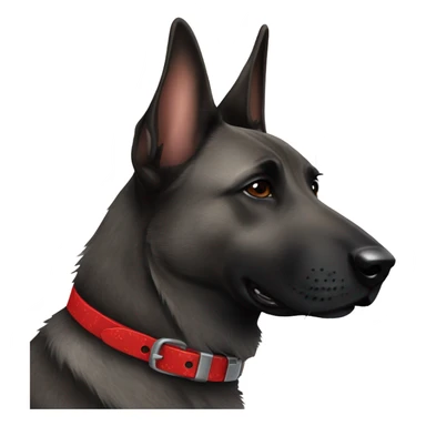 dutch shepherd dog with a brindle coat wearing a red collar sticker
