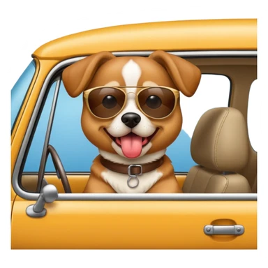 Dog with head out the window and sunglasses with tounge sticking out sticker