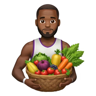 LeBron James holding a basket of fruits and vegetables sticker