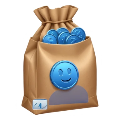 brown bag of blue coins sticker