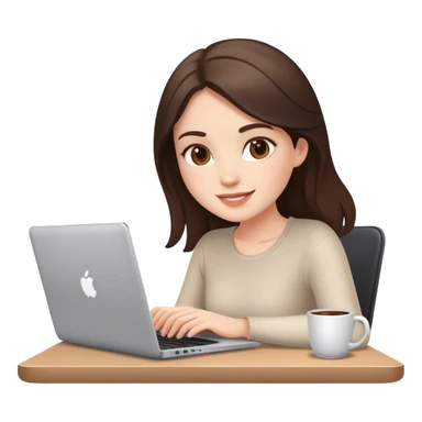 white brunette girl with laptop and coffee cheerful expression sticker