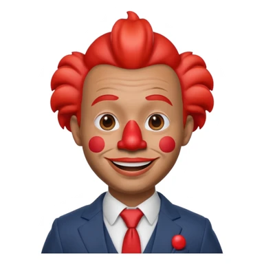 A 3D cartoon man with a red clown nose, smiling expression, wearing a suit, soft lighting, realistic Memoji-style. sticker