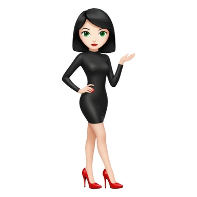 🕵🏻‍♀️💦🧥 black hair , green eyes , full body , red high heels , black latex dress , sticker