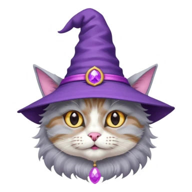 cat wear purple wicth hat sticker