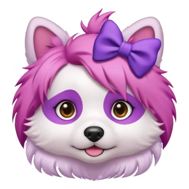 dog with pink hair and purple bow on head sticker