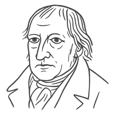 a hand drawn black outline portrait of philosopher Hegel with similar-sized eyes based a famous portrait of him sticker