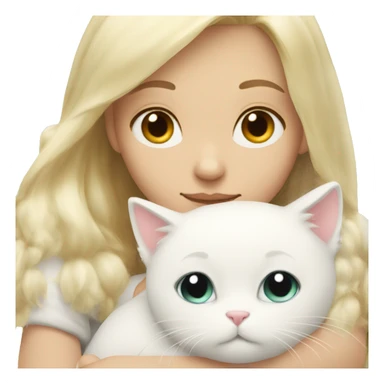 Blonde girl snuggling fluffy white cat sticker