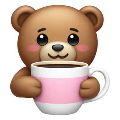 teddy bear holding mug of coffee a cute light pink bow on head sticker