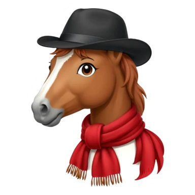 fabulous funny winter horse in a black hat cap with a red scarf sticker