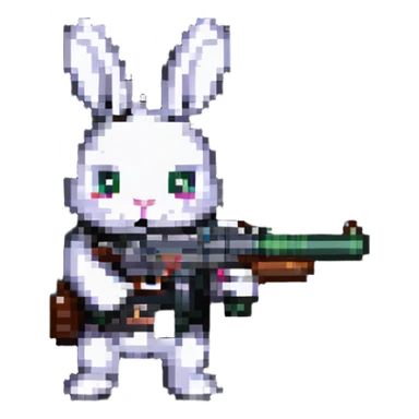 A pixel art rabbit shooting with a gun sticker