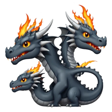 a minimalistic simple dark gray dragon with 3 heads that breathes fire sticker