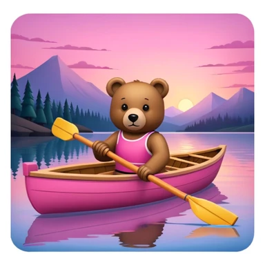 pink rowing boat with a bear rowing at sunset sticker