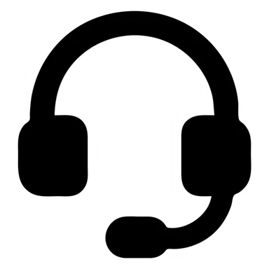 Full-size headphones in a black filled icon style, with a microphone. sticker