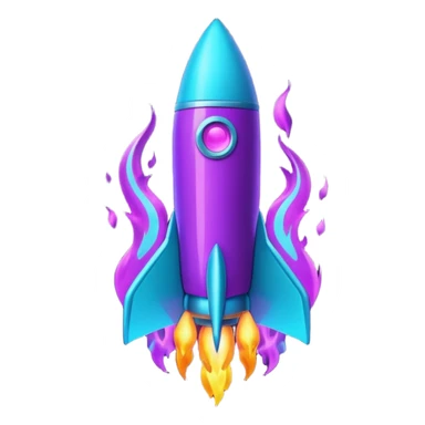 futuristic minimalistic glowing rocket icon, neon purple and cyan flame, dark sci-fi background, 1:1 aspect ratio, no face sticker