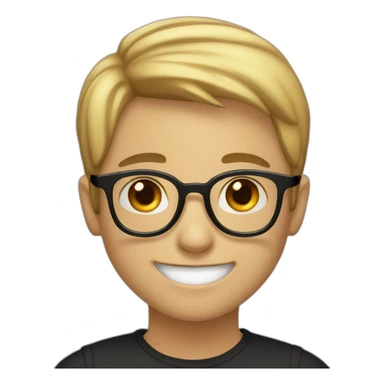 A smiling boy with short hair and light skin wearing black-rimmed round glasses sticker