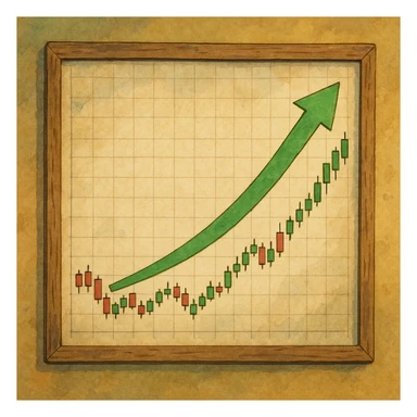 ghibli style illustration of a stock chart with green arrow going up sticker