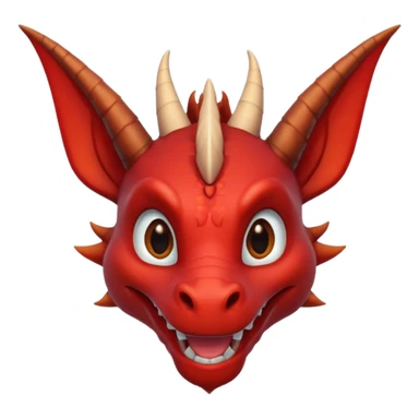 Cute Red dragon smile.  dark horns, pointed ears. Brown mane hair. Head only, Headshot sticker