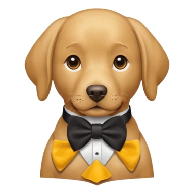 a golden Labrador retriever with a bowtie sticker