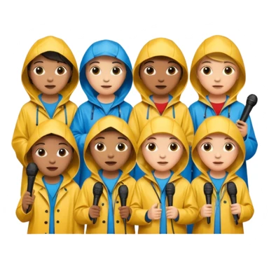 people with rain coat and microphone sticker