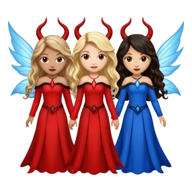 Three women as devil fairies with wings, brown eyed light skin with dark blonde long hair and Brown eyed light skin black long wavy hair and blue eyed light skin long blonde hair sticker