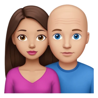 Bald white man blue eyes in love with Filipina woman with long hair dark brown eyes and pink lips sticker