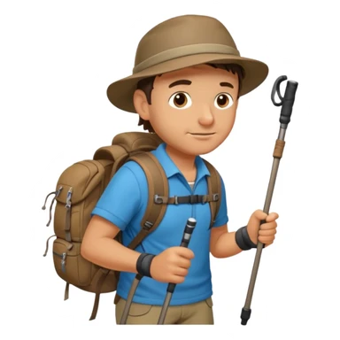 A rugged hiker adjusting hiking poles while preparing for a trek.


 sticker