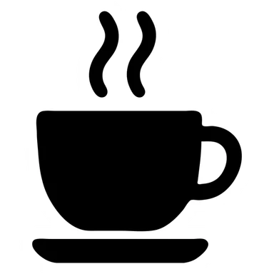 solid black filled icon of a coffee cup, no outline, minimal and bold sticker