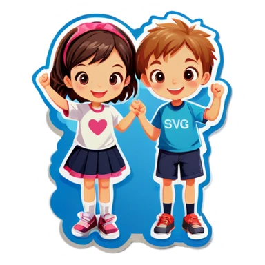 Boy and girl kids celebrating  sticker