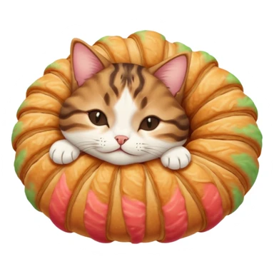 dark brown tabby and white cat in croissant position upside down with eyes closed sticker