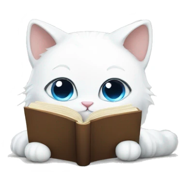 fluffy cute white cat reading a book sticker