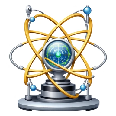An icon featuring a large particle collider, atom symbols, and energy waves, symbolizing the field of physics. The design includes a lab setup with scientific equipment, representing experiments and fundamental forces of nature. Transparent background highlights the exploration of matter and energy. sticker