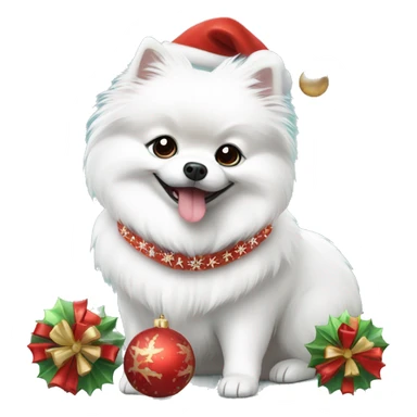 White dog Pomeranian spitz with Christmas decorations  sticker