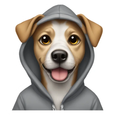 Dog wearing a hoodie with the name Eunice sticker