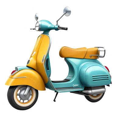 Cinematic Realistic Vespa Scooter Emoji, depicted as a stylish vintage Vespa with sleek retro design and vibrant colors, rendered with crisp textures and dynamic sunlit lighting that captures its iconic Italian charm. sticker