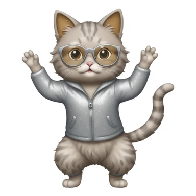 A cat with sparkly glasses dancing awkwardly on its hind legs.


















 sticker