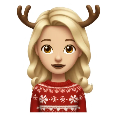 dark blond hairwd girl with christmas sweater and raindeer horns and no lipstick sticker