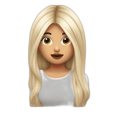 Kylie Jenner with hair to her arms wondering and holding her finger on her lips sticker