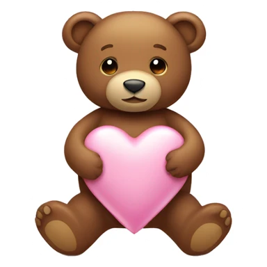 Brown teddy bear holding a light pink heart sticker