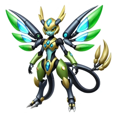  Exotic Organic Mechanical Futuristic Cyborg-Cyber-Meloetta-Zygarde-Zeraora-Protogen-Palkia-hybrid-fusion-Fakémon-creature, full body sticker