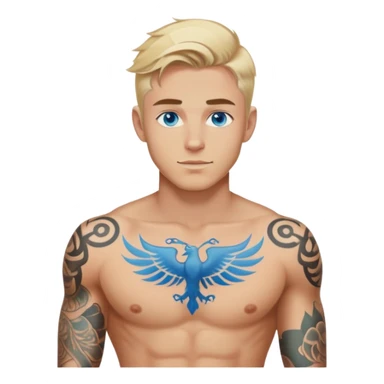 Handsome shirtless blonde hair and blue eyes white guy with body tattoos sexy pose sfw sticker