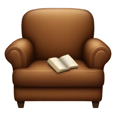 Brown cozy armchair with a book sticker
