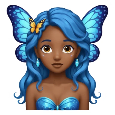 Black girl fairy with long wavy blue hair butterfly wings sparkly sticker
