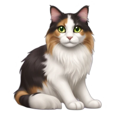 violet the longhaired white and dark brown calico cat with green eyes sticker