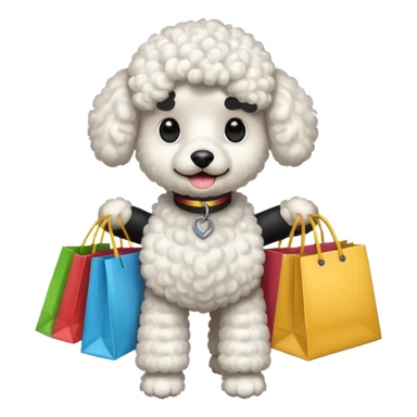 white poodle carrying two shopping bags sticker