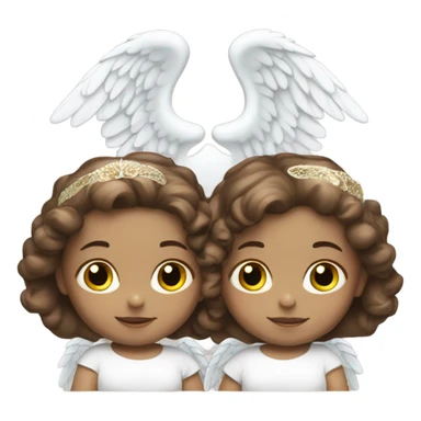 2 twin baby girls with brown hair with a halo and angel wings. make their skin white sticker
