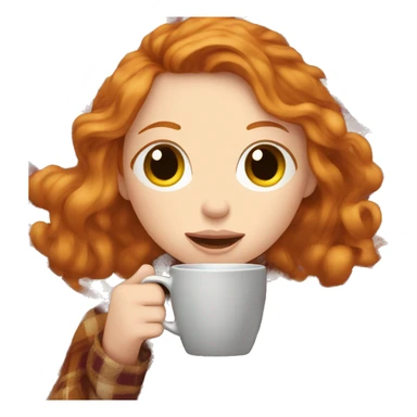 Ginger girl in plaid blanket sipping coffee sticker